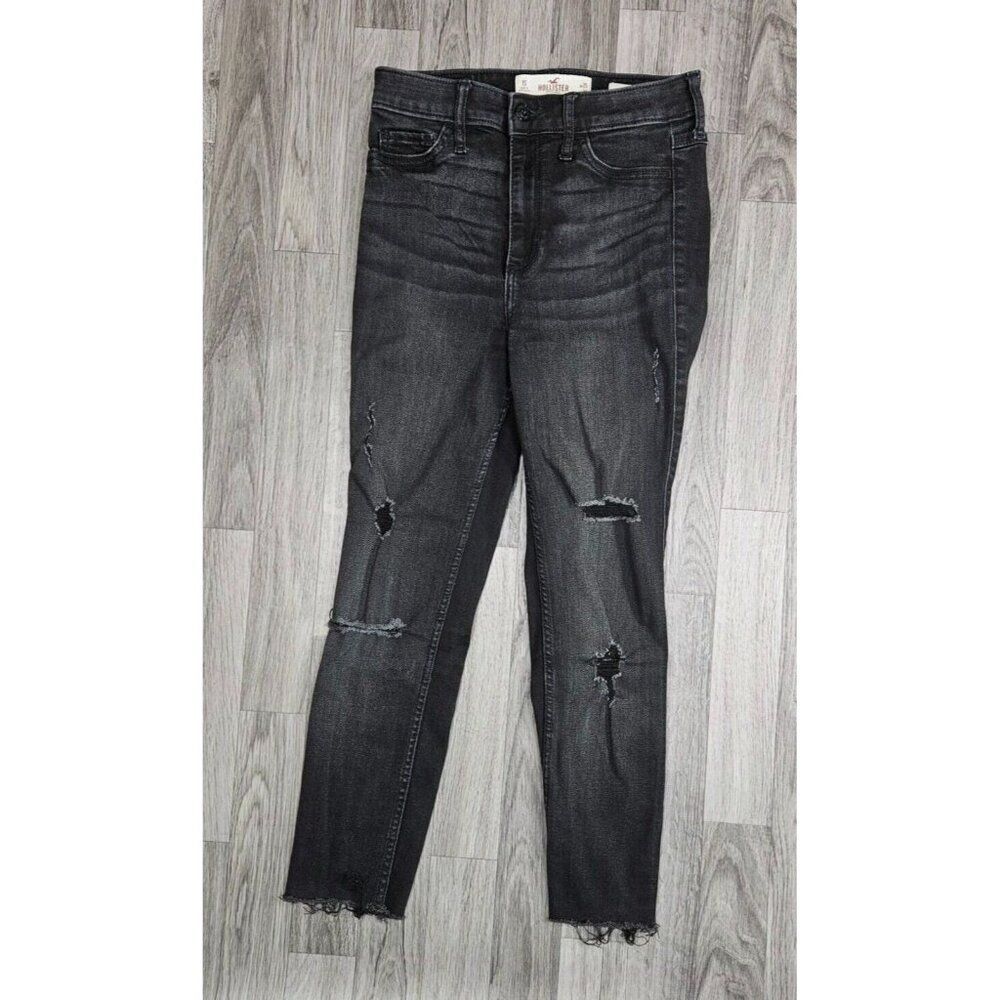 Hollister Junior Size 1S High Rise Skinny Distressed Black Grey Jeans‎